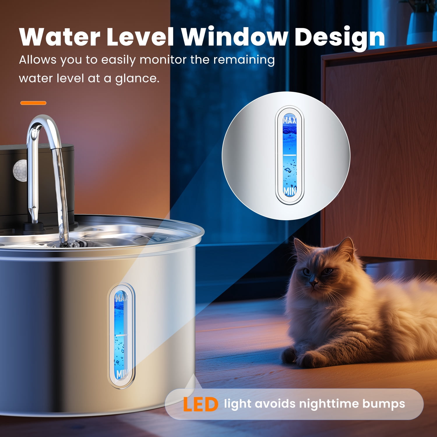 Dlopede Cat Water Fountain Motion Sensor Water Dispense for Cats and Dogs,Stainless Steel Battery Operated Pet Water Fountain,3.5L/118oz
