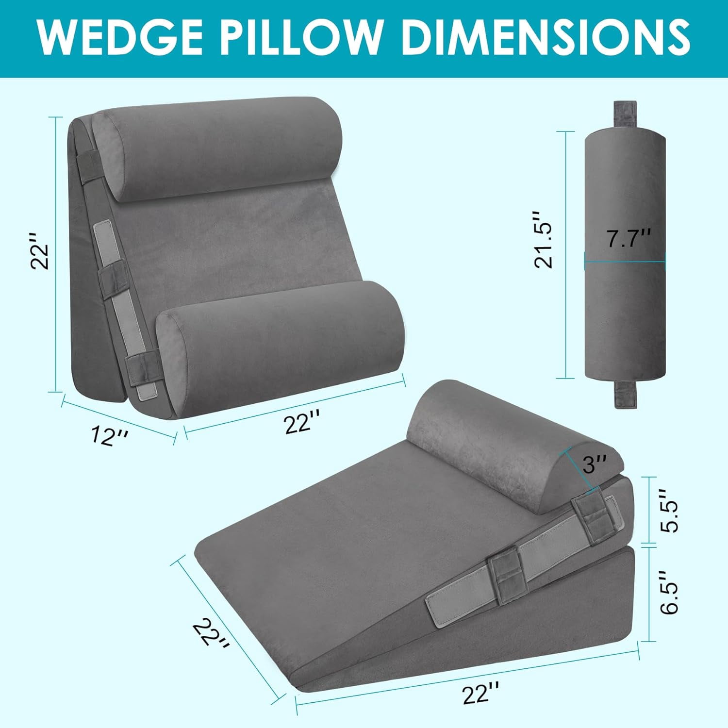 4Pcs Wedge Pillow Set for After Surgery,Acid Reflux Relief, Adjustable Bed Wedge Pillows for Sleeping,Anti Snore, Memory Foam Triangle Pillow for Back&Neck&Shoulder Pain Relief, Plush Grey