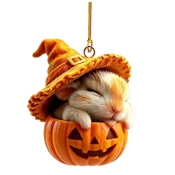 1 Pc Halloween Forest Animal Pumpkin Ornaments Cozy Forest Woodland Christmas Ornaments for Christmas Tree Pumpkin Animal Decor 2D Acrylic Hanging Ornament for Home Decor, 3.14 Inch, Rabbit