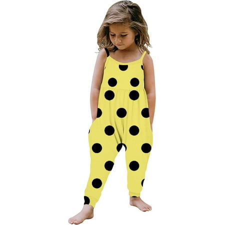 LNWUY Children Girls Sleeveless Suspender Backless Printed Bodysuit Overalls Summer Skin-Friendly Comfy Breathable Top Yellow 2 Years