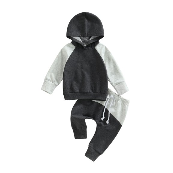 Bagilaanoe 2Pcs Toddler Baby Boy Long Pants Set Contrast Color Long Sleeve Hoodie Pullover Tops  Trousers 6M 12M 18M 24M 3T Kids Casual Sweatsuit
