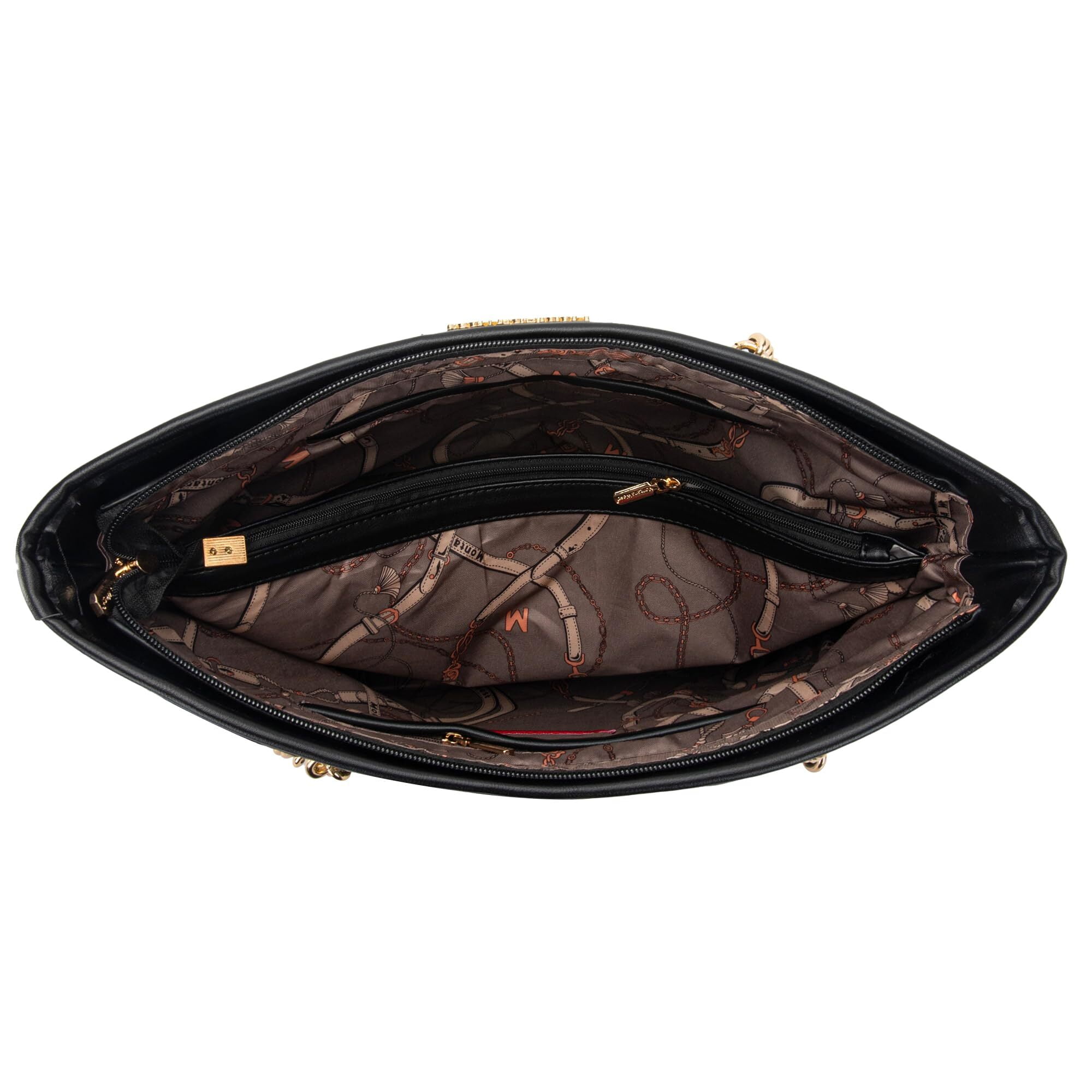 Montana West MEDIUM Tote Bag for Women Quilted Chain Handbags Shoulder Purse, Dark Black