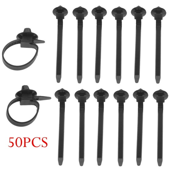 yaaqii 50Pcs Nylon Black Car Auto Cable Strap Push Mount Wire Tie Retainer Clip Clamp