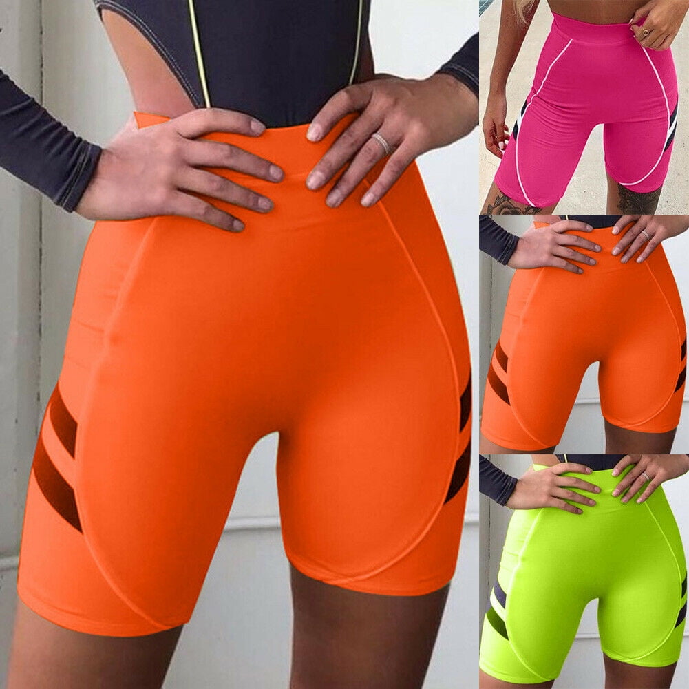 Women Casual Gym Sport Style High Waist Short Pant Patchwork Clashing