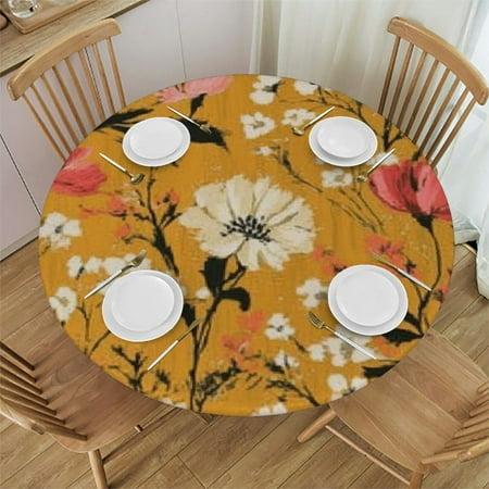 

Ullo0ord Plants Flowers Round Tablecloth Waterproof Spill-Proof Wrinkle Free Table Cloth Washable Polyester Fabric Table Cover for Dining Kitchen Wedding Party 54 -58