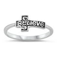 thumbnail image 1 of Sideways Believe Script Cross Ring .925 Sterling Silver Band Jewelry Female Male Unisex Size 7, 1 of 4