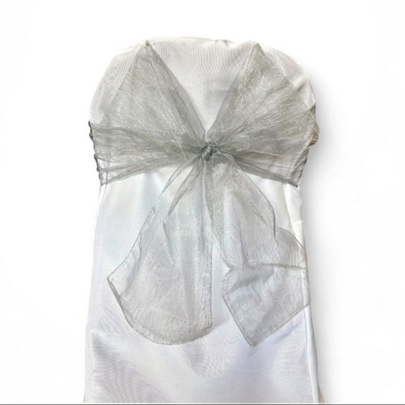 9 x 10 Ft Glitter Organza Chair Bows/Sashes Silver (12 pieces)