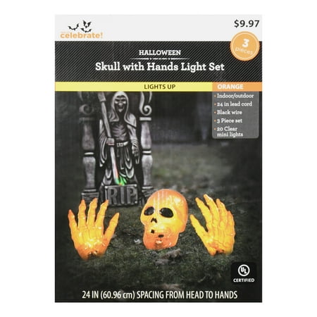 Way To Celebrate Orange Skull with Hands Light Set