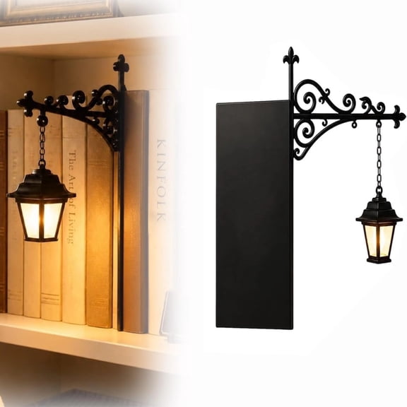 Library Lantern Bookshelf Lamp, Vintage Bookend Base Hanging LED Lantern, Warm Mini Light For Book Nook Study Reading Corner Decor