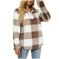 thumbnail image 4 of WMTBSRSW Womens Fashion Sweatshirts Plaid Stand Collar Sherpa Sweatshirts Half Zip Fuzzy Fleece Pullover Casual Loose Fluffy Outerwear Brown Large, 4 of 6