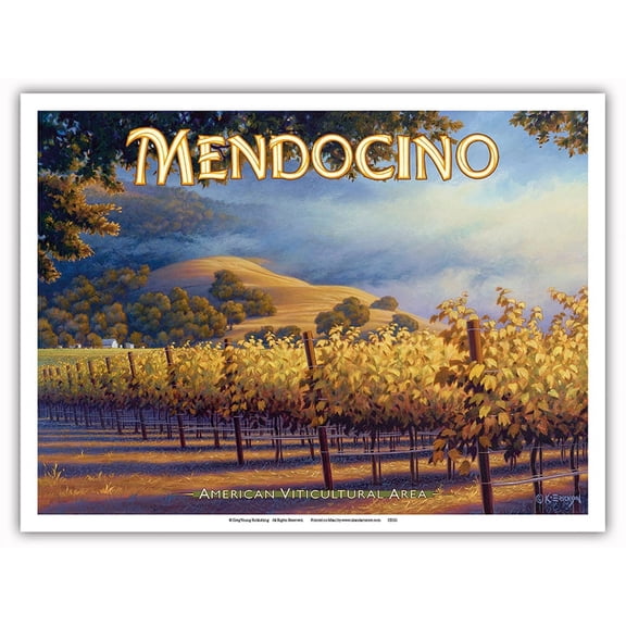 Mendocino Wineries - California Vineyards Wine Country Art by Kerne Erickson - Master Art Print (Unframed) 9in x 12in
