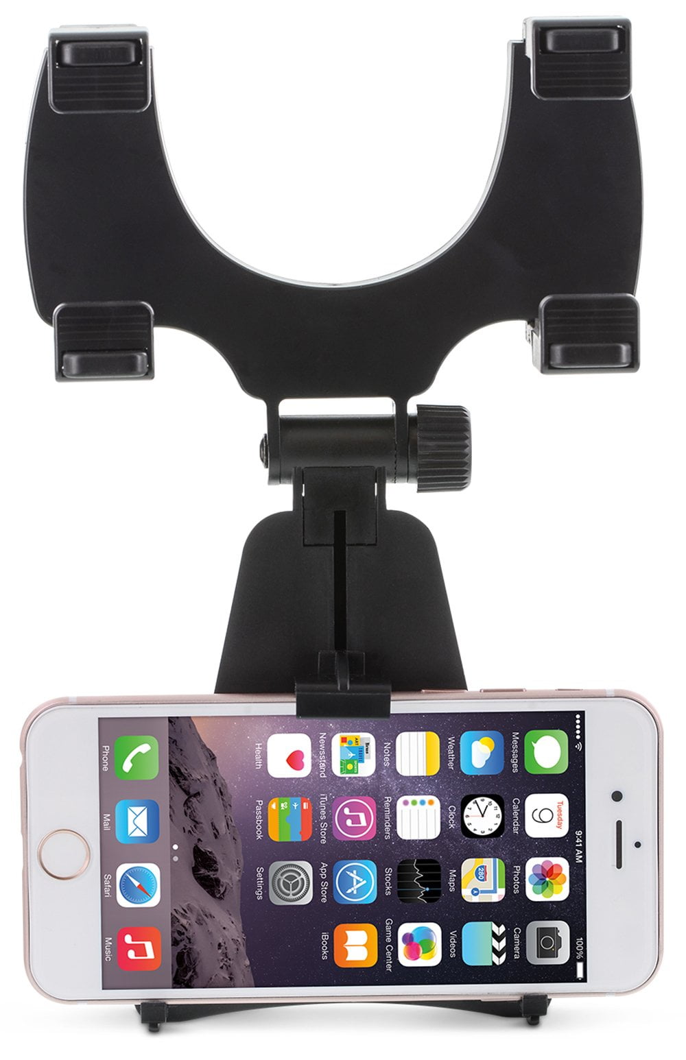 Aduro Rearview Mirror Car Mount Grip Clip for Universal Smartphones, Multimedia Devices, GPS Units, Fits 3.5'-5.5' Screens, 240Â° Swivel, Rubberized Clips, iPhone/iPod, Samsung Galaxy Note, BlackBerry