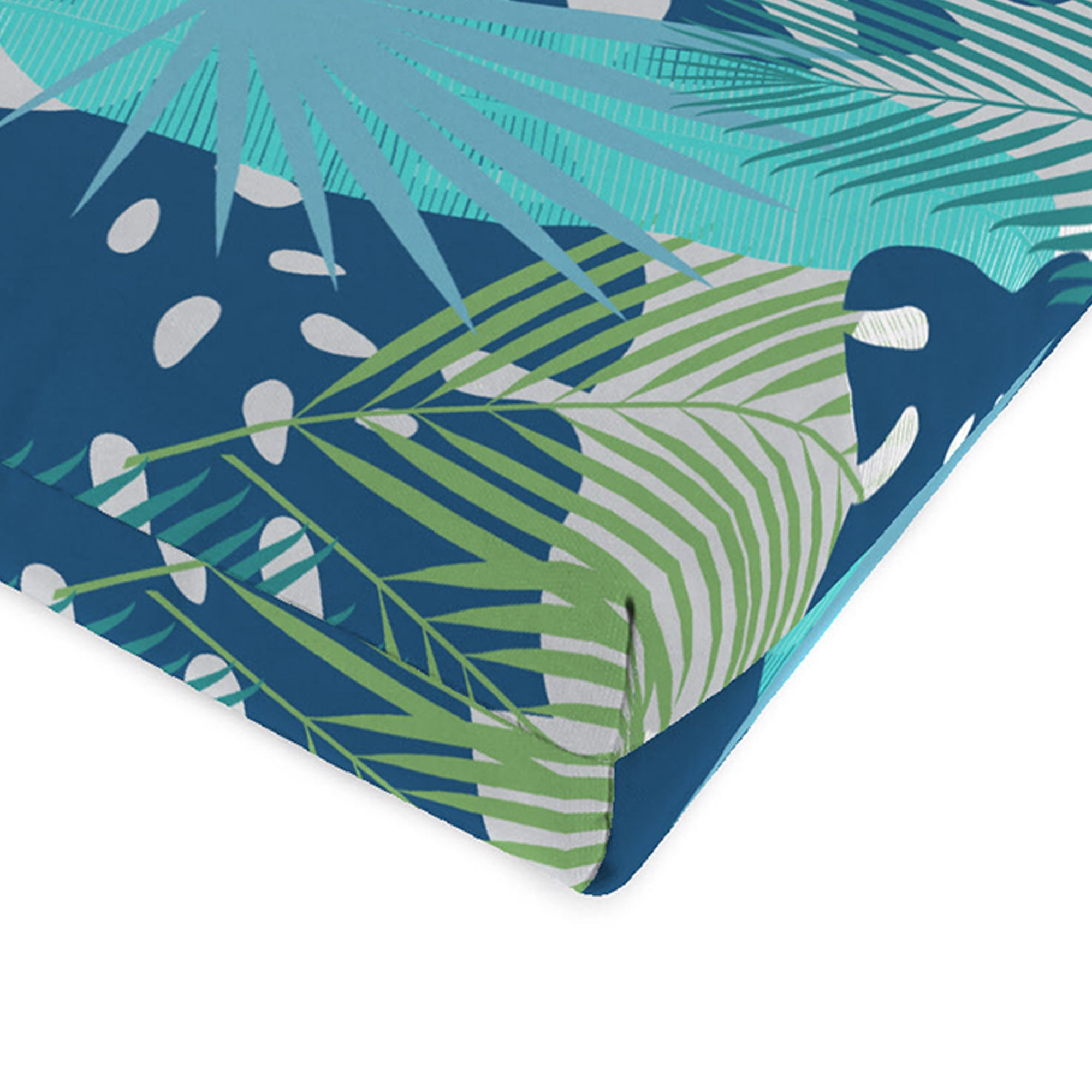 Jordan Manufacturing 44" x 22" Baloo Topaz Blue Leaves Rectangular Outdoor Chair Cushion with Ties and Hanger Loop