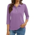 thumbnail image 2 of Women'S 3/4 Sleeve Collared Button Down Polo Shirts 2026 Spring Business Work Trendy Tops,Light Purple 3Xl, 2 of 5