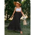 thumbnail image 5 of Black Womens Casual Vacation Western Style Ruffle Tiered Maxi Skirt With Side Slit, 5 of 5