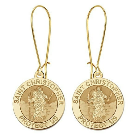 Picturesongold Saint Christopher Earrings 15mm 14k Yellow Saint Christopher Earrings 15mm 14k Yellow Gold