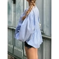 thumbnail image 3 of Douhoow Women Tie Front Shirts Long Sleeve Loose Fit Babydoll Tops Stripe Blouses, 3 of 7