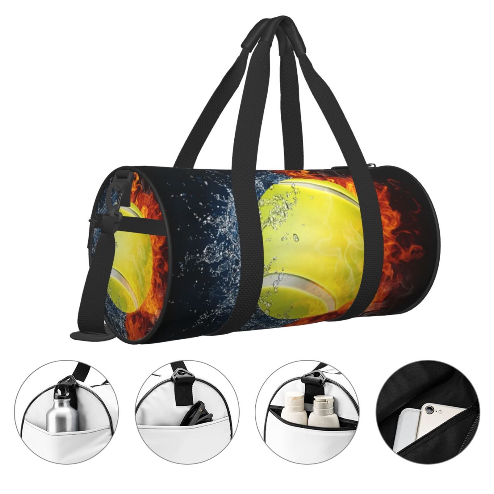 Vsdgher Tennis Ball In Fire And Water 45L Foldable Duffel Bag, Sports Gym Bag,Overnight Bag, Portable Weekender Bag for Airplanes