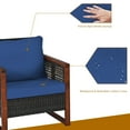 thumbnail image 4 of Patiojoy 3PCS Patio Rattan Bistro Set Acacia Wood Frame Sofa and Side Table Navy Cushions, 4 of 6