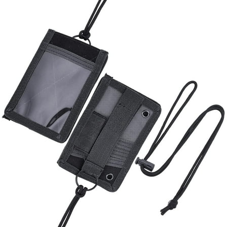 Tactical ID Card Holder Multifunction ID Badge Holder Wallet Durable Card Holders with Adjustable Lanyard and Clear ID Window Identification Badges ID Cases Credit Card Organizer Black