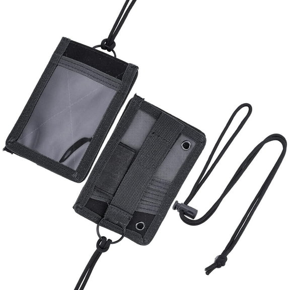 Tactical ID Card Holder Multifunction ID Badge Holder Wallet Durable Card Holders with Adjustable Lanyard and Clear ID Window Identification Badges ID Cases Credit Card Organizer Black