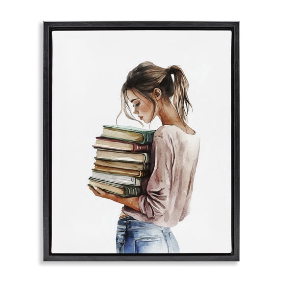 Stupell Industries Victorian Library Walk Girl Black Floating Frame Canvas Art, 17 x 21, by Svetlana Aleynikova