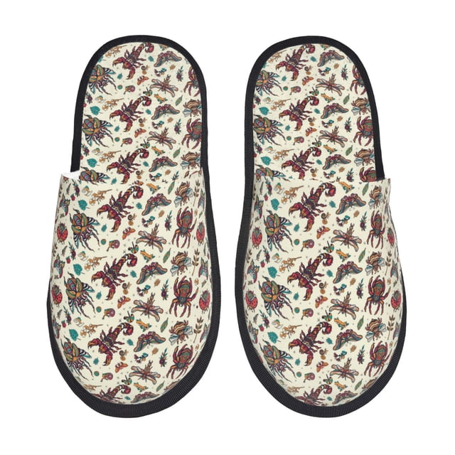 Fotbe Insects A Pantuflas Peludas para Mujer con Estampado, Zapatillas de Peluche, Zapatos de Invierno para Casa, Uso Interior y Exterior-Medium