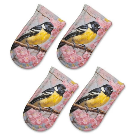 

BaHomeck Pot Handle Holder Covers 4Pcs Oriole Bird Perched On The Branch Of Cherry Blossoms Non Slip Heat-Resisting Pan Handle Covers For Home Kitchen Baking Cooking BBQ Cookwares 6×3In