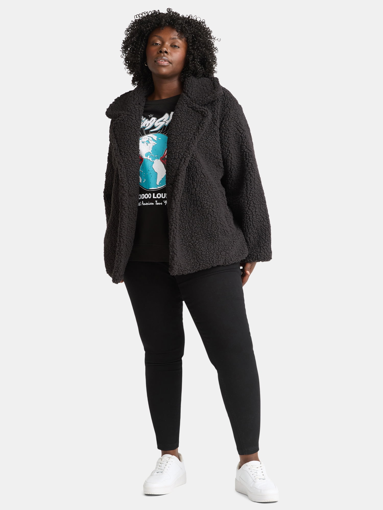 Time and Tru Women's and Women's Plus Teddy Double Breasted Jacket, Sizes XS-3X