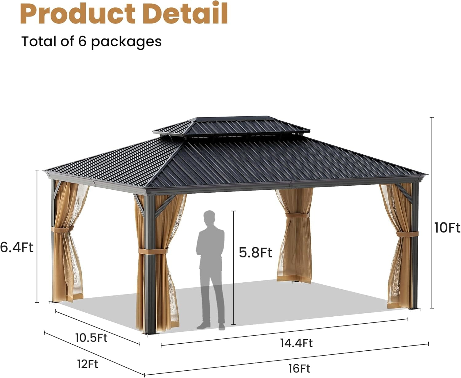 COSIEST 12'x16' Hardtop Gazebo Rustproof Double Roof Metal Roof with Netting and Curtains,Durable Outdoor Pavilion for Patio,Lawn and Garden