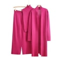 thumbnail image 3 of YOIAVAIOY Women Knitted Lounge Set 3 Piece Outfit Sets Mock Neck Sweater Vest Open Front Cardigan Wide Leg Pants Dressy Casual Matching Set Hot Pink Free Size, 3 of 4
