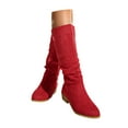 thumbnail image 3 of Xiaoxatg Women's Mid-Calf Boots Plus Size Round Head Solid Color Thick Heel Wrinkled Suede Boots for Autumn and Winter 7.5 Red, 3 of 9