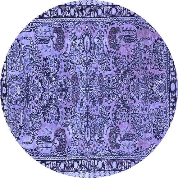 Ahgly Company Machine Washable Indoor Round Oriental Blue Traditional Area Rugs, 3' Round
