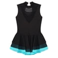 thumbnail image 3 of iixpin Kids Girls Sleeveless Figure Ice Skating Leotard Ballet Dance Dress Ballerina Ballroom Performance Costume Blue Green 6, 3 of 7