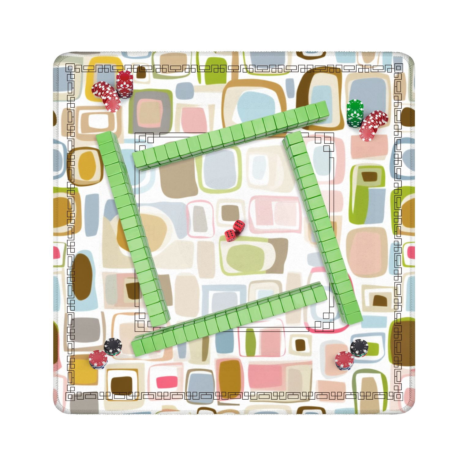 Mahjong Mat 31.5" x 31.5" Colorful Abstract Geometric Rectangular Shapes Non-Slip Noise Reduction American Mahjong Tiles Table Cover for Dominoes Poker Card Board Games Gift