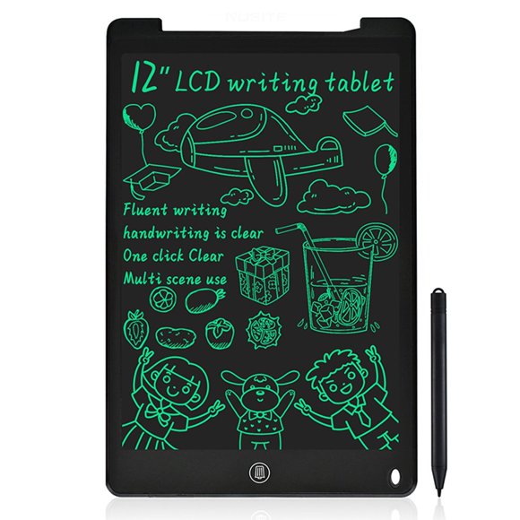 LCD Writing Tablet 12 Inch Monochrome Screen with Stylus Drawing Writing Taking Notes Leaving Messages for Toddlers Boys Girls & Adults Black