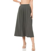 Niobe Clothing Womens Mid Calf Pleated Midi Swing Skirt High Waist A-Line