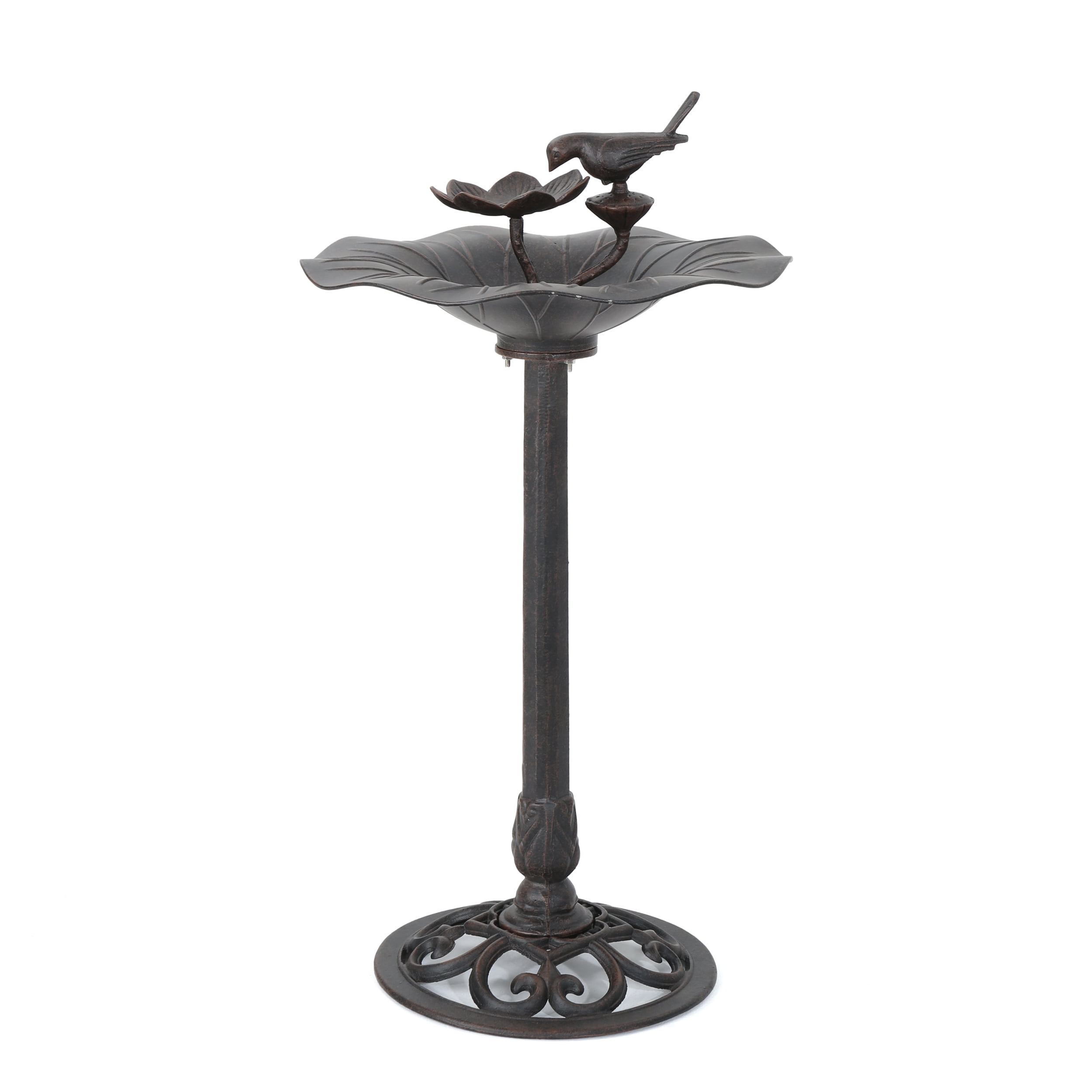 Chandler Outdoor Aluminum Top Bird Bath with Iron Base, Bronze