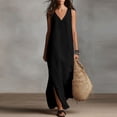 thumbnail image 2 of FAIWAD Linen Dress Women V Neck Sleeveless Side Slit Maxi Dresses Loose Casual Flowy Boho Sundress, 2 of 9