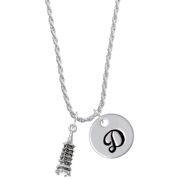 Delight Jewelry Pagoda with Clear Crystal Silvertone Script Initial Disc - D - Charm Necklace, 20"+3"