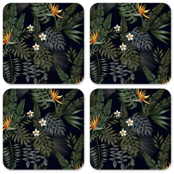 Vinyl Drink Coasters - Set of 4 - Orange Flower Toss