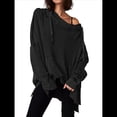 thumbnail image 2 of Sudadera con Capucha Extragrande para Mujer, Jersey con Mangas Murciélago y Cuello Redondo, Jersey con Diseño de Gofre Negro S, 2 of 10