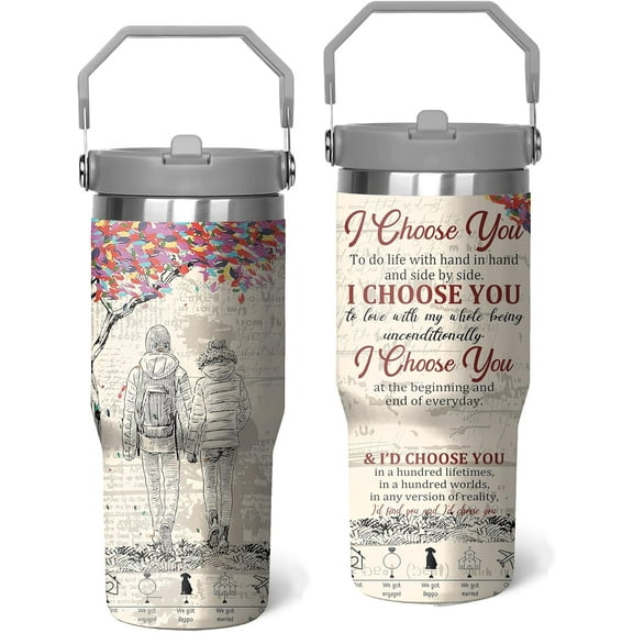 30 Oz Couples Tumbler with Handle and Straw, Anniversary Couple Double Wall Couples Mugs Leak Proof, Couples Engagement Gift Cup for Couples, Valentine Couple Coffee Mugs Engagement Gifts for Couples