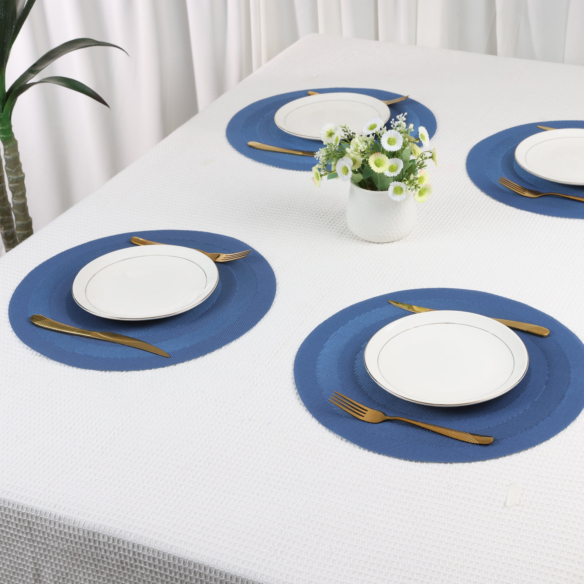 Unique Bargains Set of 6 Round Placemats for Kitchen Dining Table Decor Blue