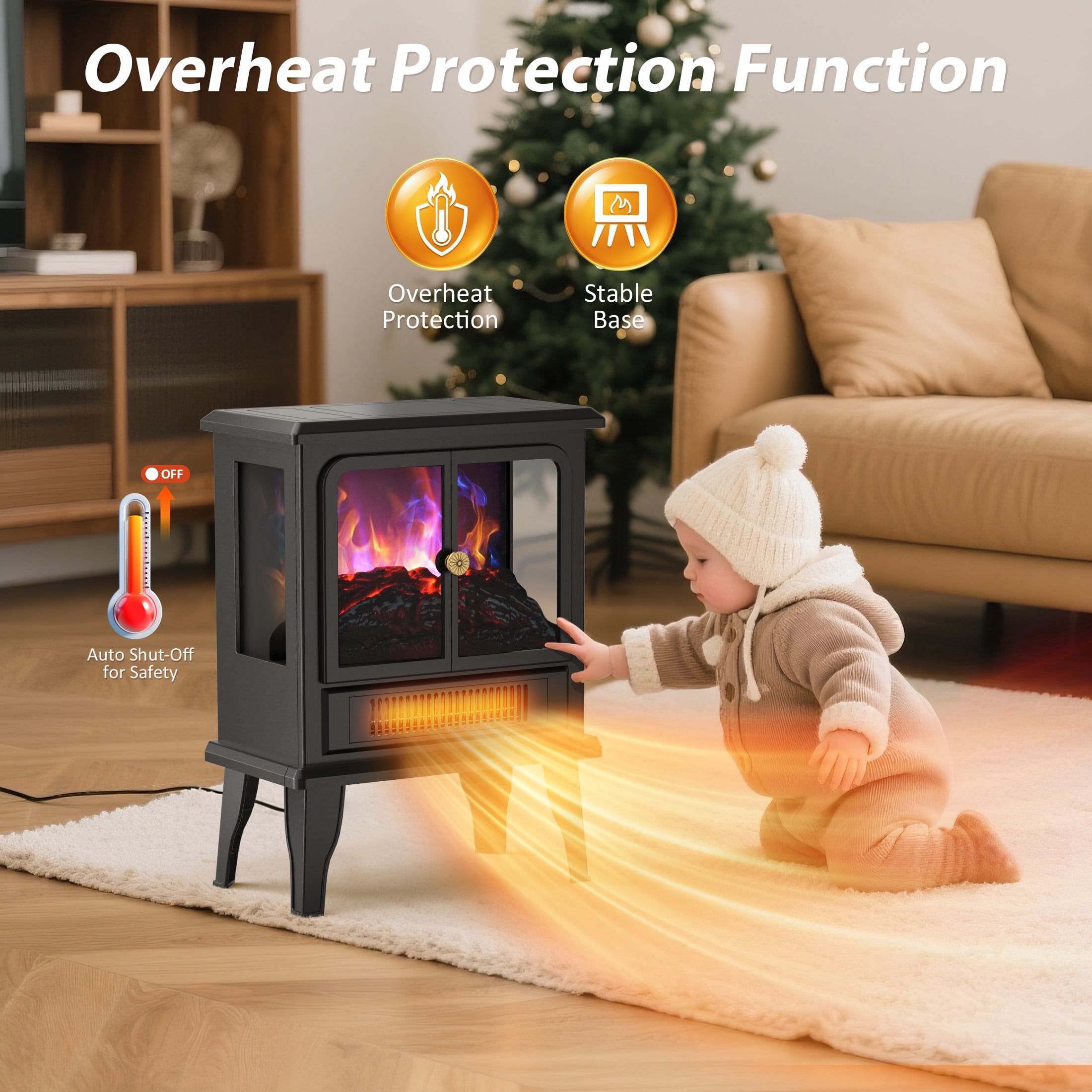 PRO CHOICE Electric Fireplace Infrared Stove Heater, 18" Portable Freestanding Space Heater W/3D Flame, 1500W, Black
