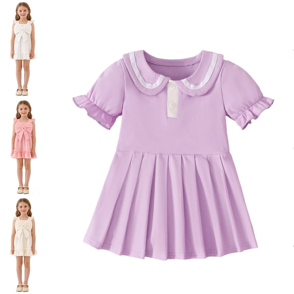 Girls' Uniform Dress Short Sleeve Polo Dresses for Girls A-Line Girls Uniforms 18-24 Months