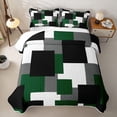 thumbnail image 2 of Castle Fairy Minimalist Irregular Square Block Bed Spread Queen 3pcs,Vintage Overlap Geometric Queen Coverlet Set,Forest Gray Black,1 Quilt and 2 Pillowcases, 2 of 7