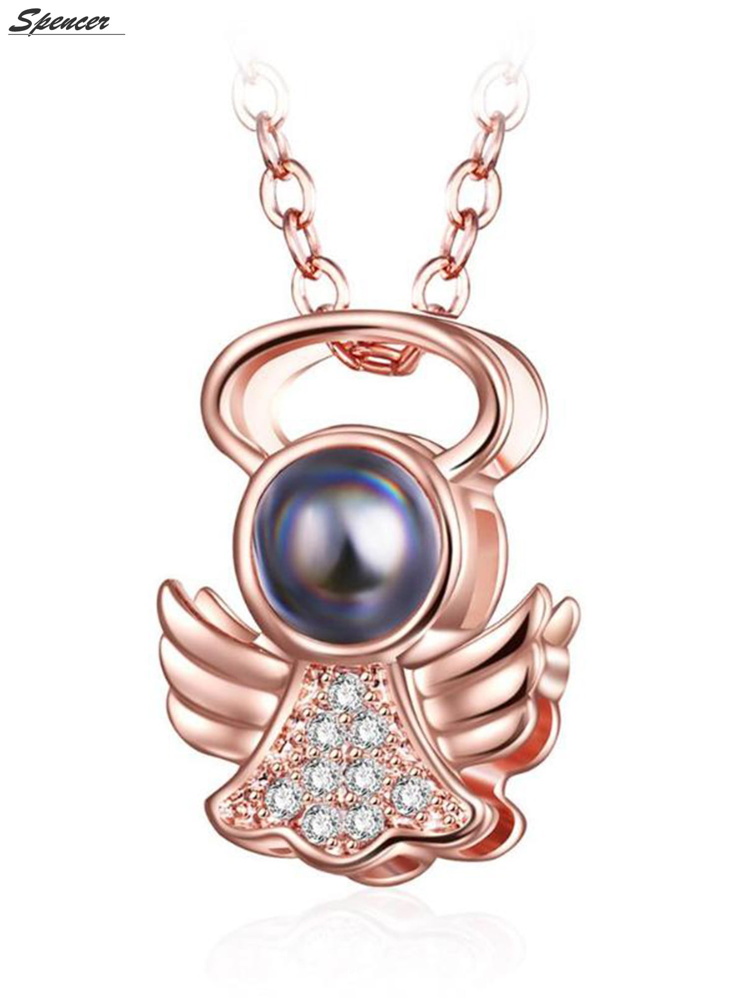 Jewelry Angel Wings Crystal Rose Gold Necklace Vintage Circle Friends Gifts 