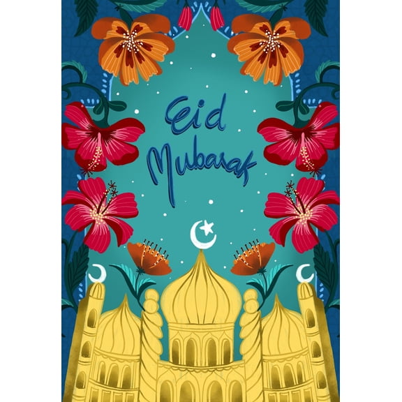 Hallmark Business Bulk Eid Mubarak Appreciation Cards (Bright Flowers & Gold), 25 Pack