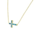 thumbnail image 2 of 925 Sterling Silver Yellow Gold-Tone Blue Simulated Opal Sideways Cross Pendant Necklace, 2 of 2